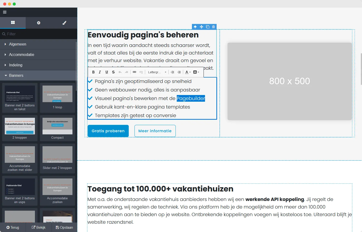 Pagina's bewerken met de FalcoTravel pagebuilder