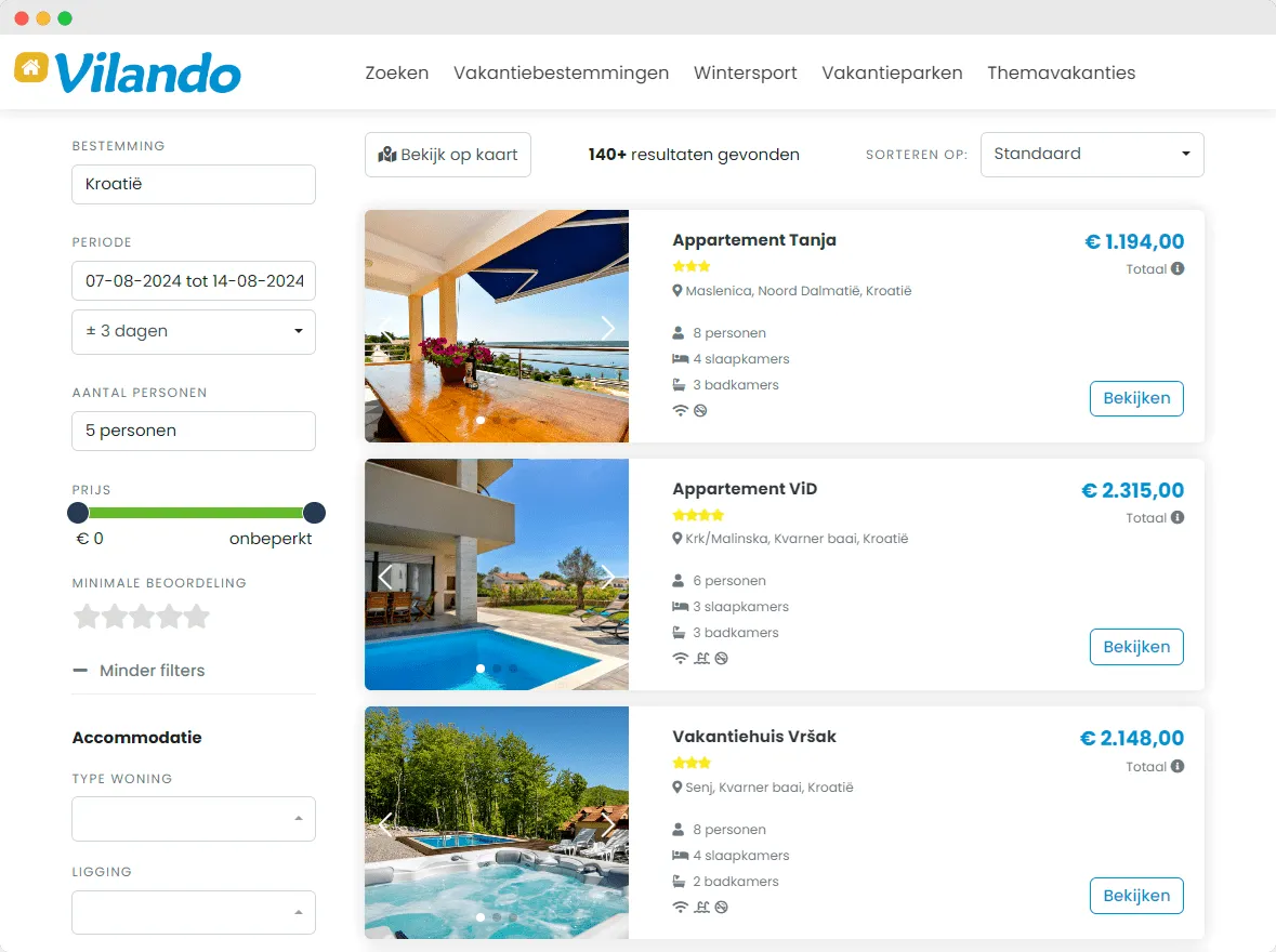Filterpagina voor vakantieparken