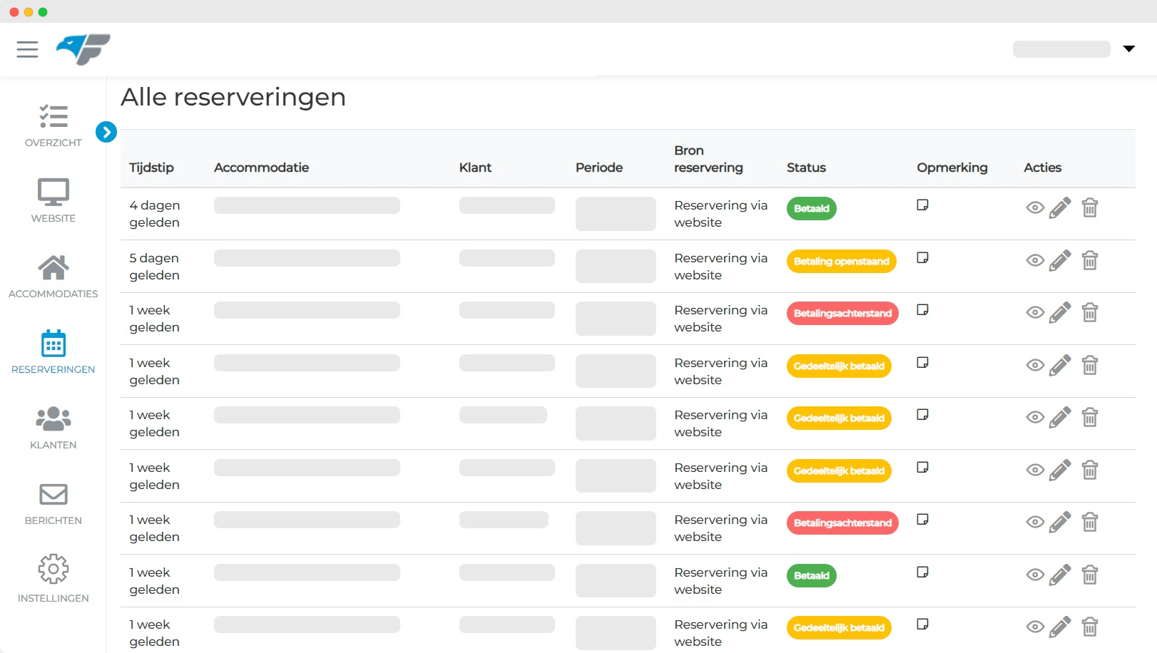 Compleet reserveringssysteem voor verhuurwebsite